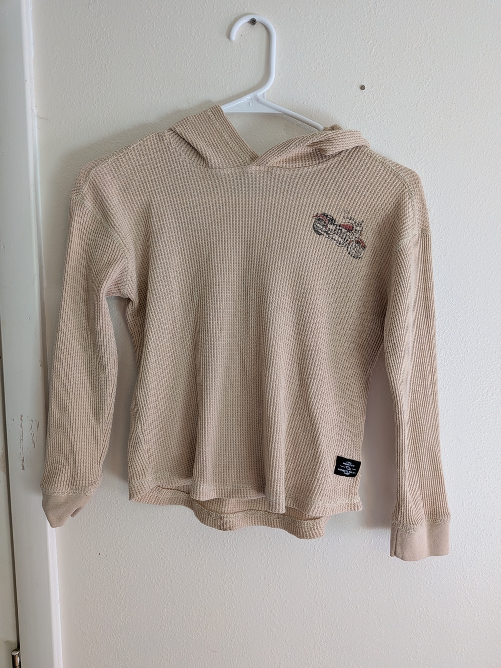 Tony Hawk Beige Waffle Hoodie with Motorcycle Design